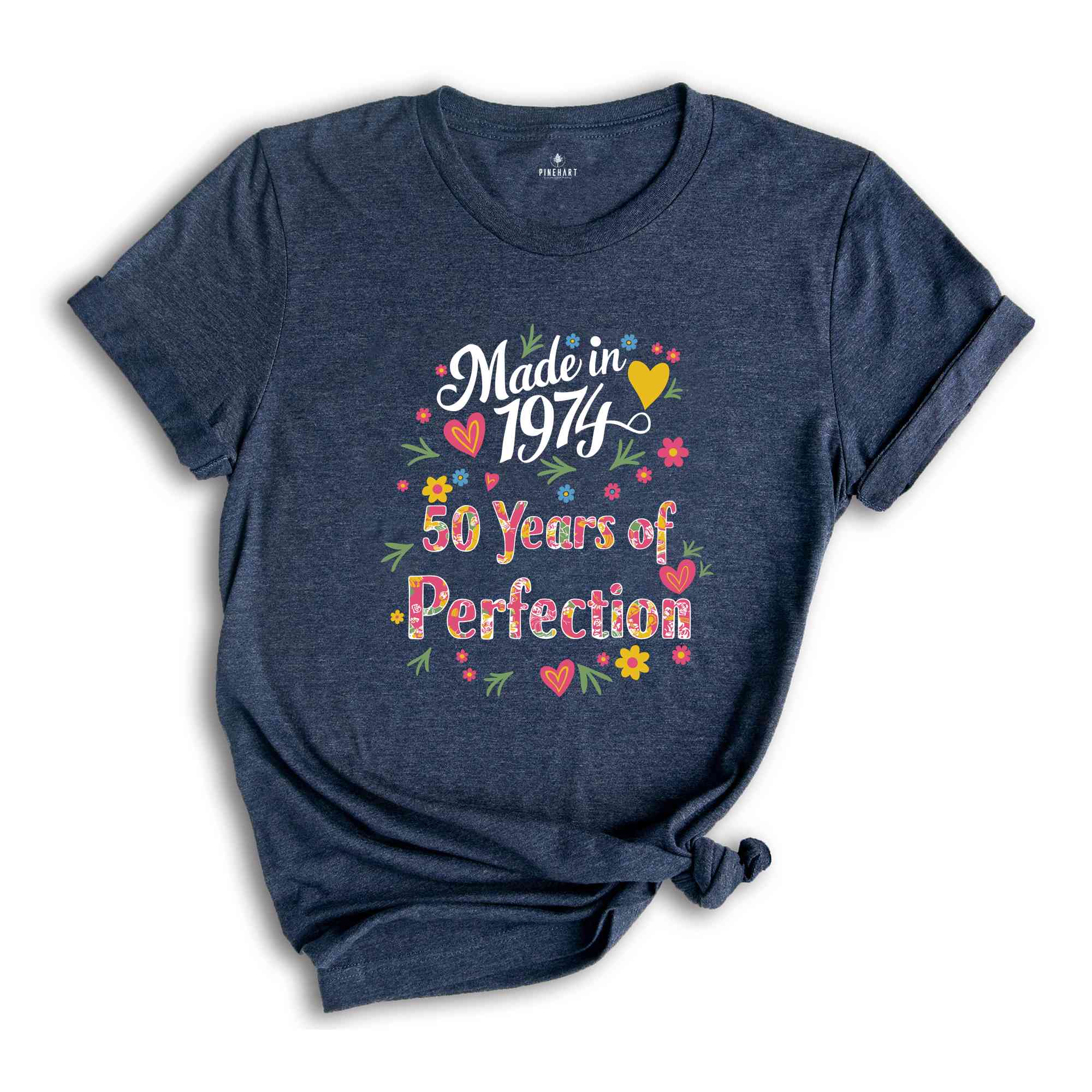 50th Birthday T-Shirt, 1974 T-Shirt, 50th Birthday Gift, Floral Birthday Shirt, Aunt Birthday Gift, Mothers Day Gift