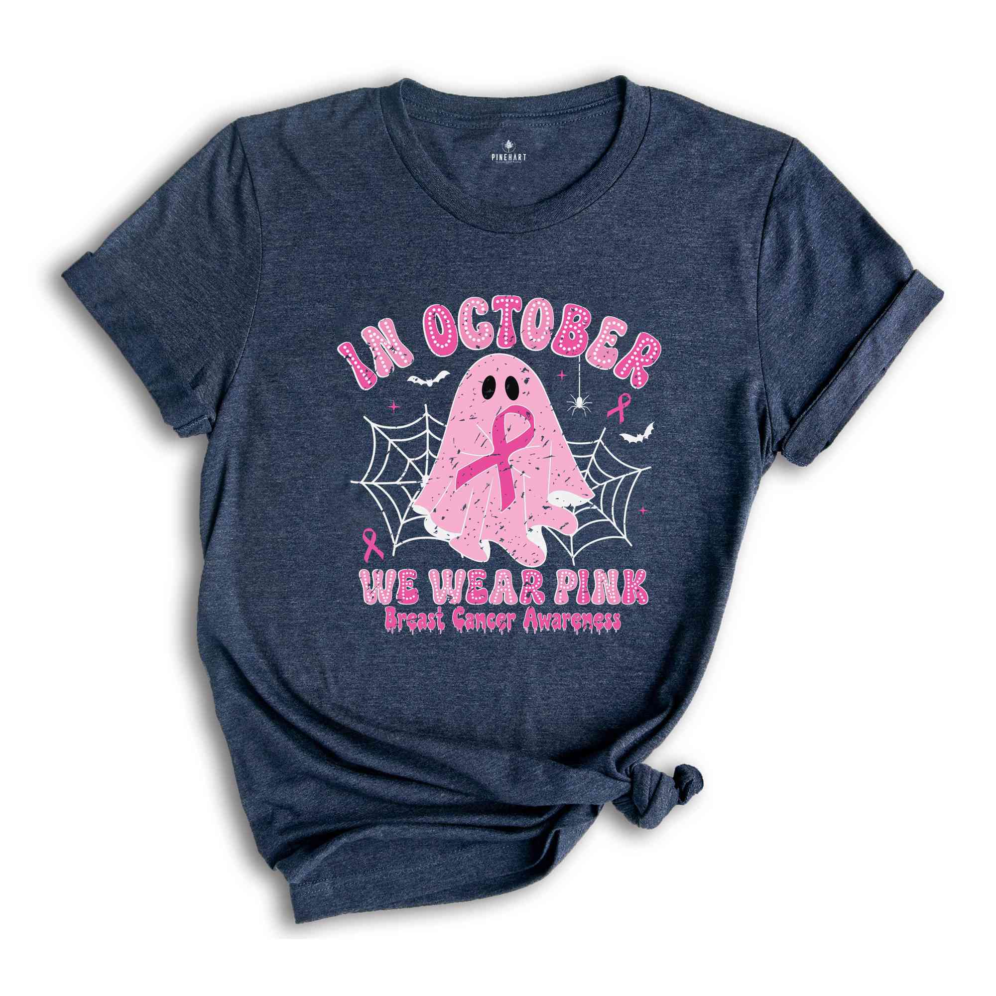 In October We Wear Pink Shirt, Breast Cancer Month, Breast Cancer Shirt, Halloween Shirt, Ghost Shirt, Spooky Cancer Shirt, Pink Ribbon Tee