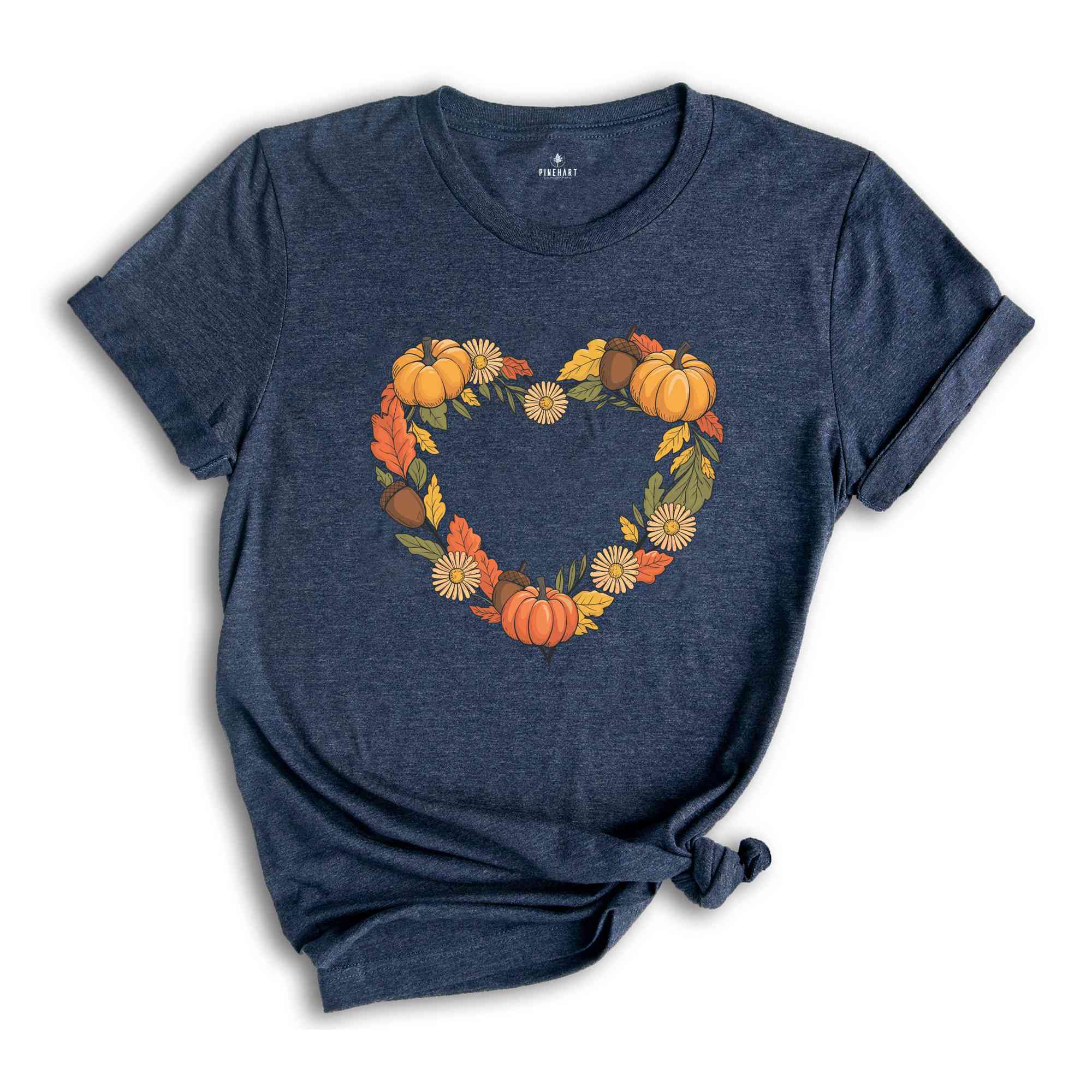 Pumpkin Heart Shirt, Thanksgiving Family Shirt, Autumn Floral Tee, Pumpkin and Acorn Tee, Cute Fall Outfit, Family Matching Shirts