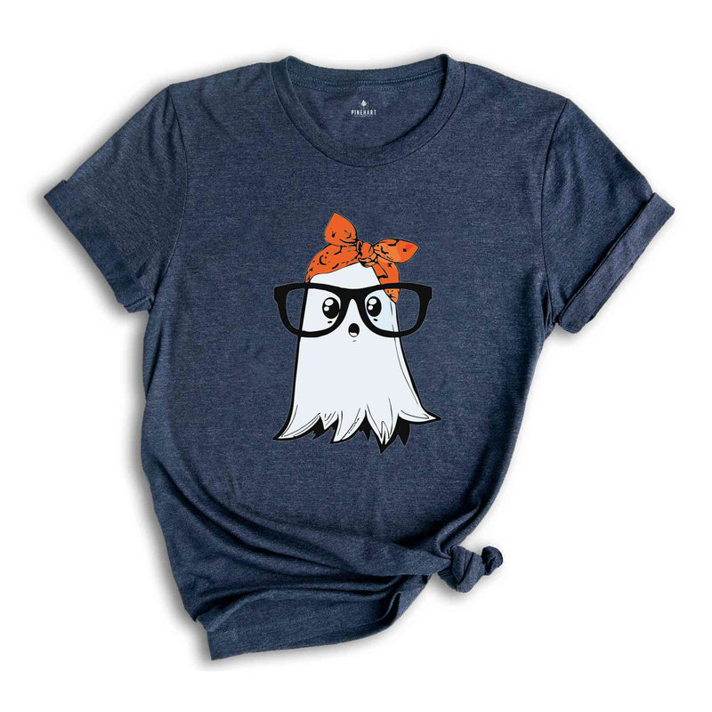 Funny Cute Ghost with Glasses Halloween T-Shirt, Spooky Ghost Tee, Funny Halloween Shirt, Cute Halloween Party Shirt