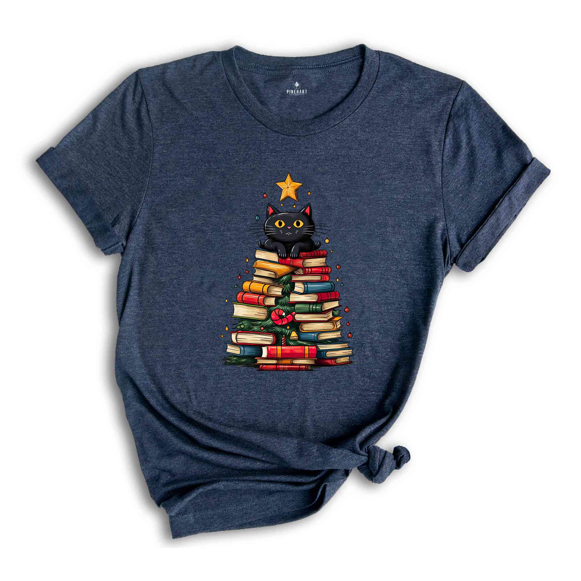 Christmas Cat Shirt, Christmas Book Tree Shirt, Cute Christmas Shirt, Xmas Gift, Christmas Tree Shirt, Christmas Party Shirt, New Year Tee,