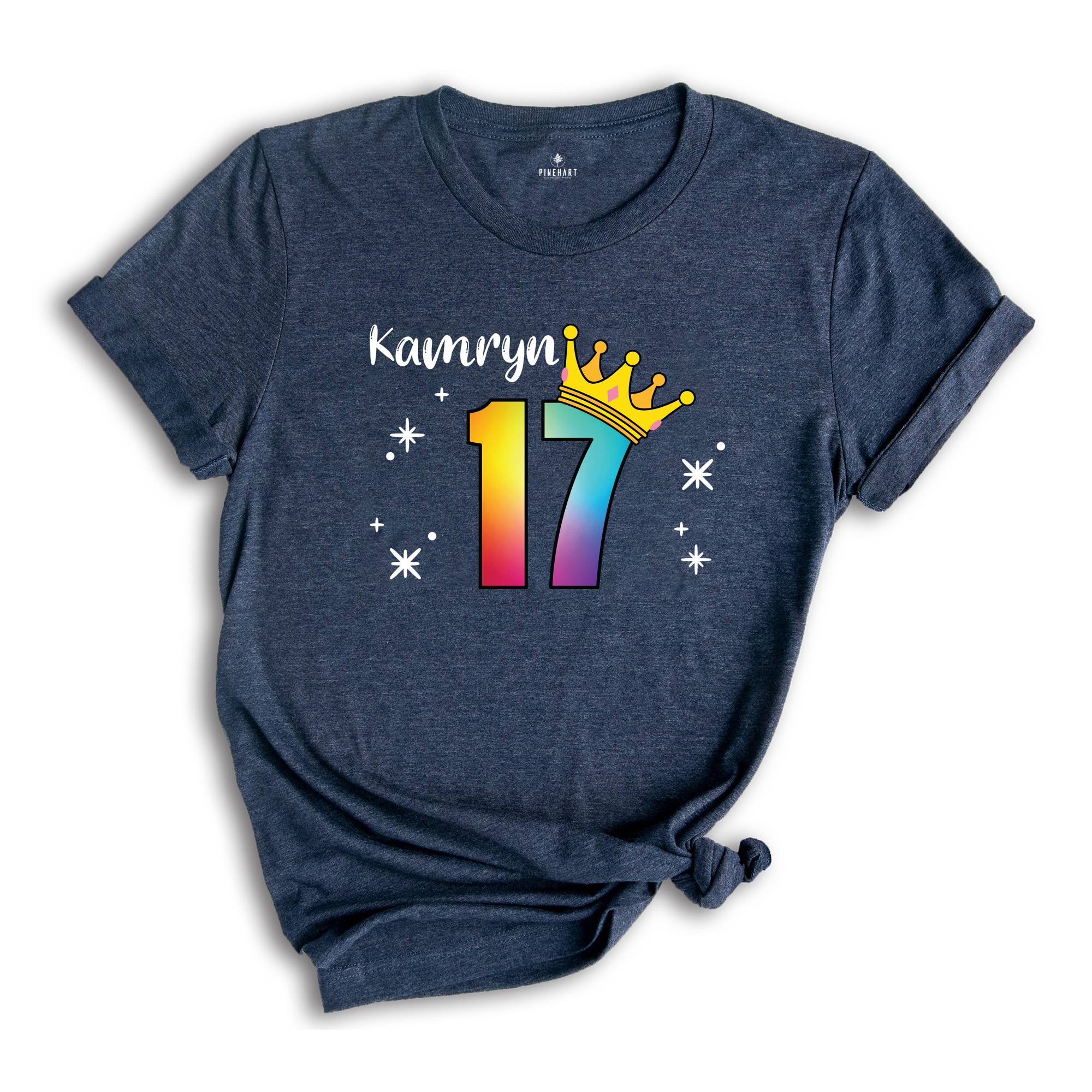 Personalized Names 17 Birthday Shirt, Crown 17th Birthday Shirt, Rainbow Birthday Shirt, Birthday Party Shirt, Toddler Birthday Shirt