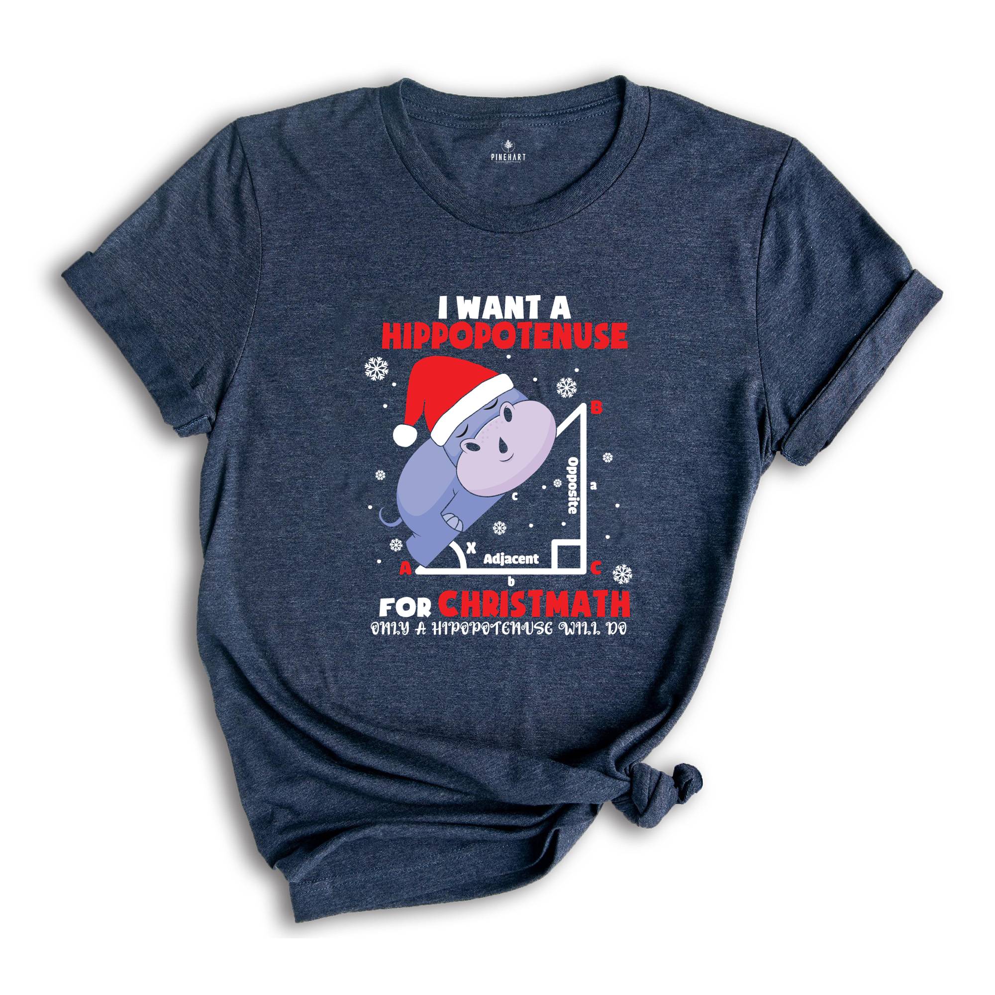 I Want A Hippopotenuse For Christmas T-Shirt, Funny Geometry Tee, Christmas Math Shirt, Christmas Math Teacher Gift