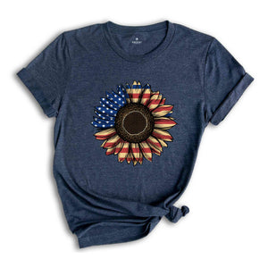 America Sunflower Shirt, USA Flag Flower T Shirt, Gift For American, 4th Of July Flag Graphic T-Shirt, Freedom TShirt, Independence Shirt