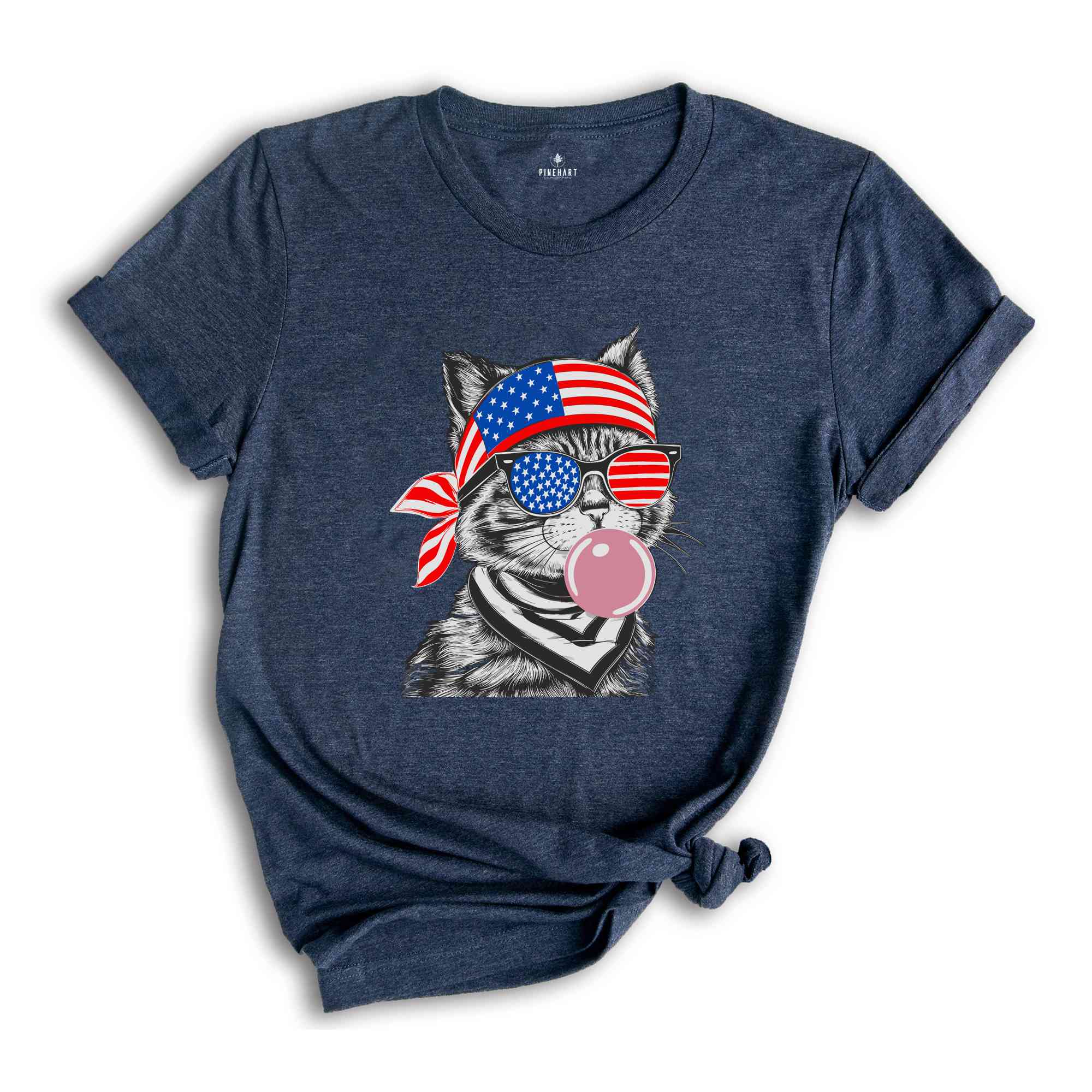 4th of July cat Shirt, Patriotic cat Shirt, Bubble Gum Cat Shirt, 4th of July Gift, Cat blowing Bubble Gum Shirt, Bubblegum Cat Tee