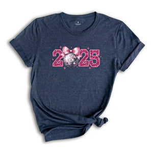 2025 New Years Shirt, Disco Ball T-Shirt, Disco Bow Shirt, Happy New Year 2025 Shirt, Happy New Year Tee