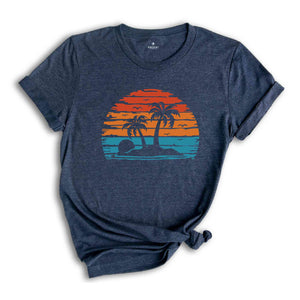 Retro Sunset Summer T-Shirt, Vintage Palm Tree Shirt, Vibrant Summer Shirt, Nature Shirt, Palm Beach Shirt