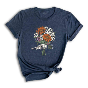 Skeleton Flower Shirt, Skeleton Hand Flower T-Shirt, Halloween Flower Bouquet Tee, Skull Bouquet Shirt, Floral Halloween Shirt