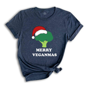 Merry Veganmas T-Shirt, Xmas Vegan Costume, Christmas Party Tee, Broccoli With Christmas Lights and Santa Hat Shirt, Christmas Gift