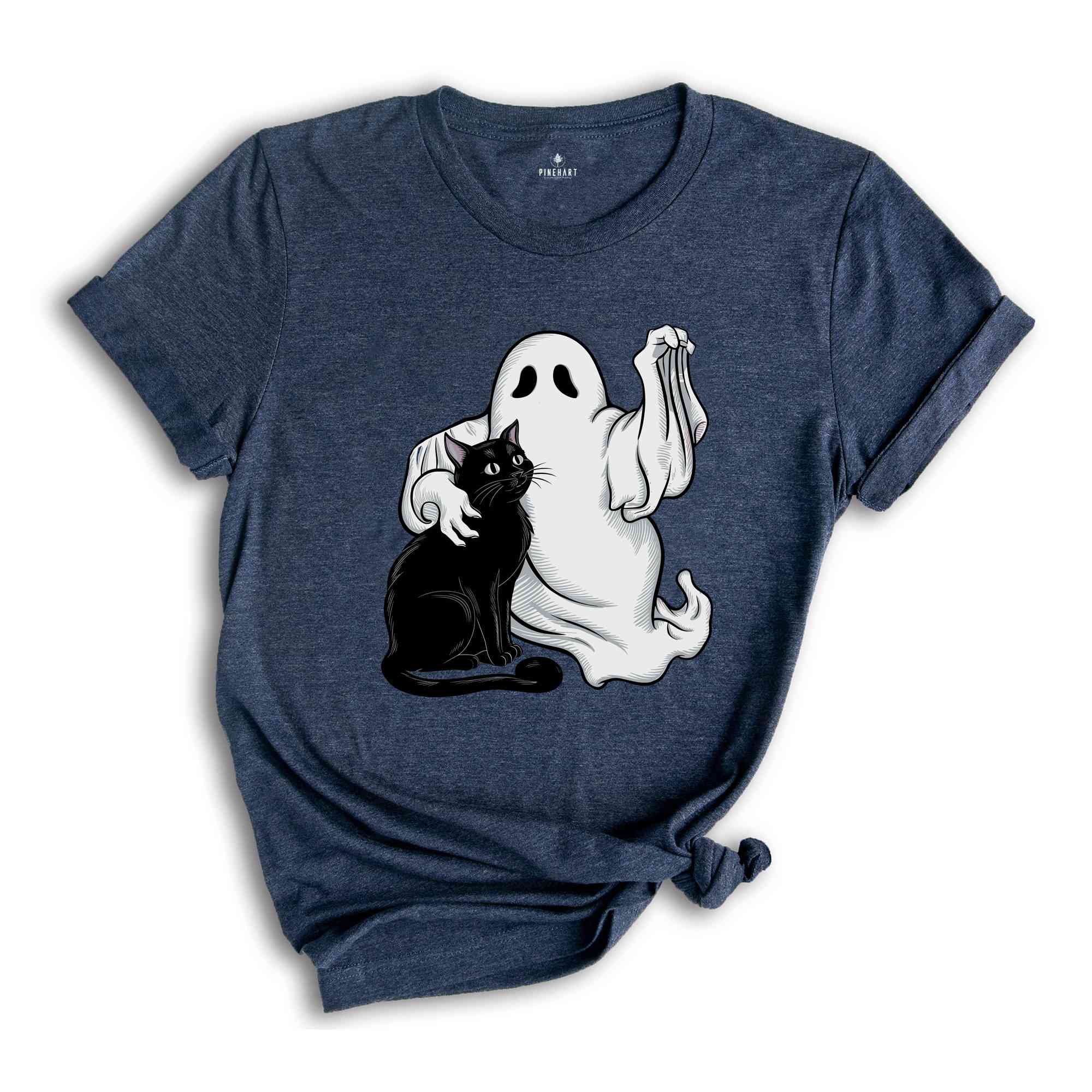 Ghost holding Black Cat Halloween Shirt, Halloween gift, Cats Owner Shirt, funny Halloween Shirt, Cat Lover Shirt, Halloween Shirt