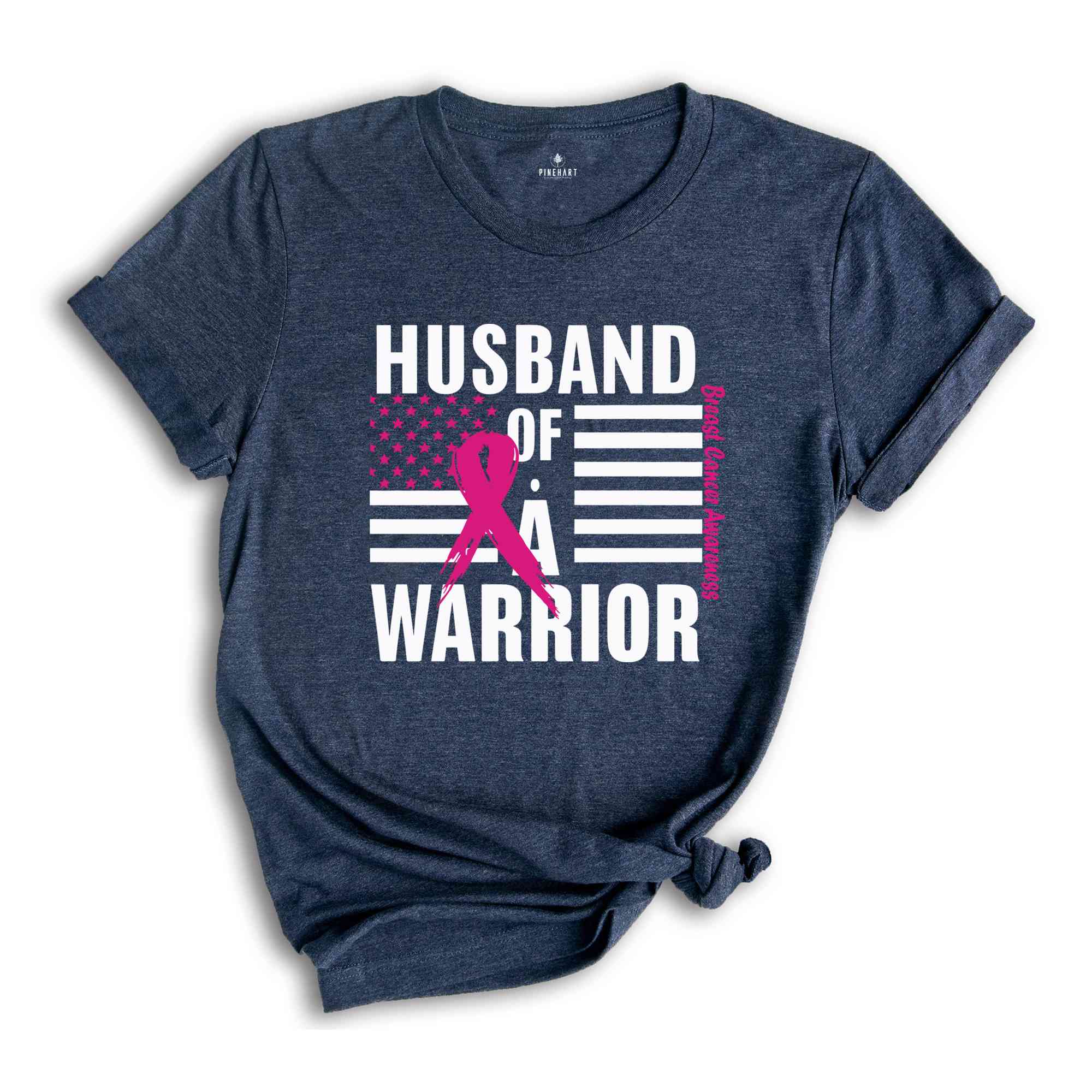 Breast Cancer Awareness Vneck TShirt, USA Flag Graphic Tees, Cancer Support Gift, Fighter Clothing, Gift for Her, Husband Of A Warrior Shirt