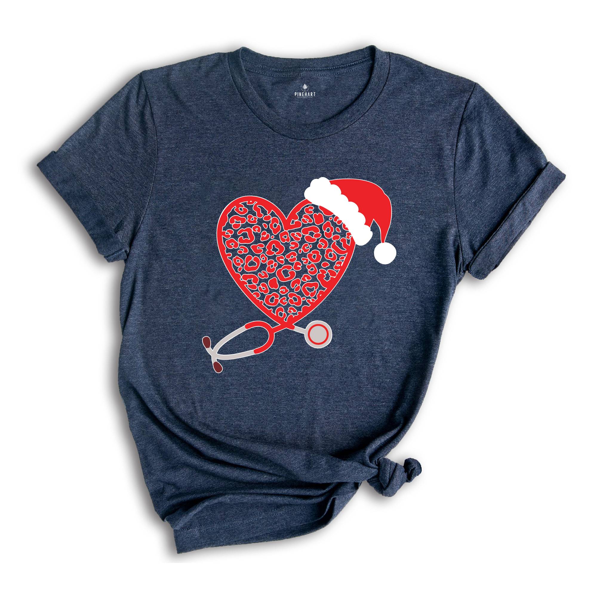 Heart Stethoscope Shirt, Christmas T-Shirt, Nurse Christmas Shirt, Christmas Gift for Nurse, Stethoscope Christmas Tee, Nurse Life Shirt