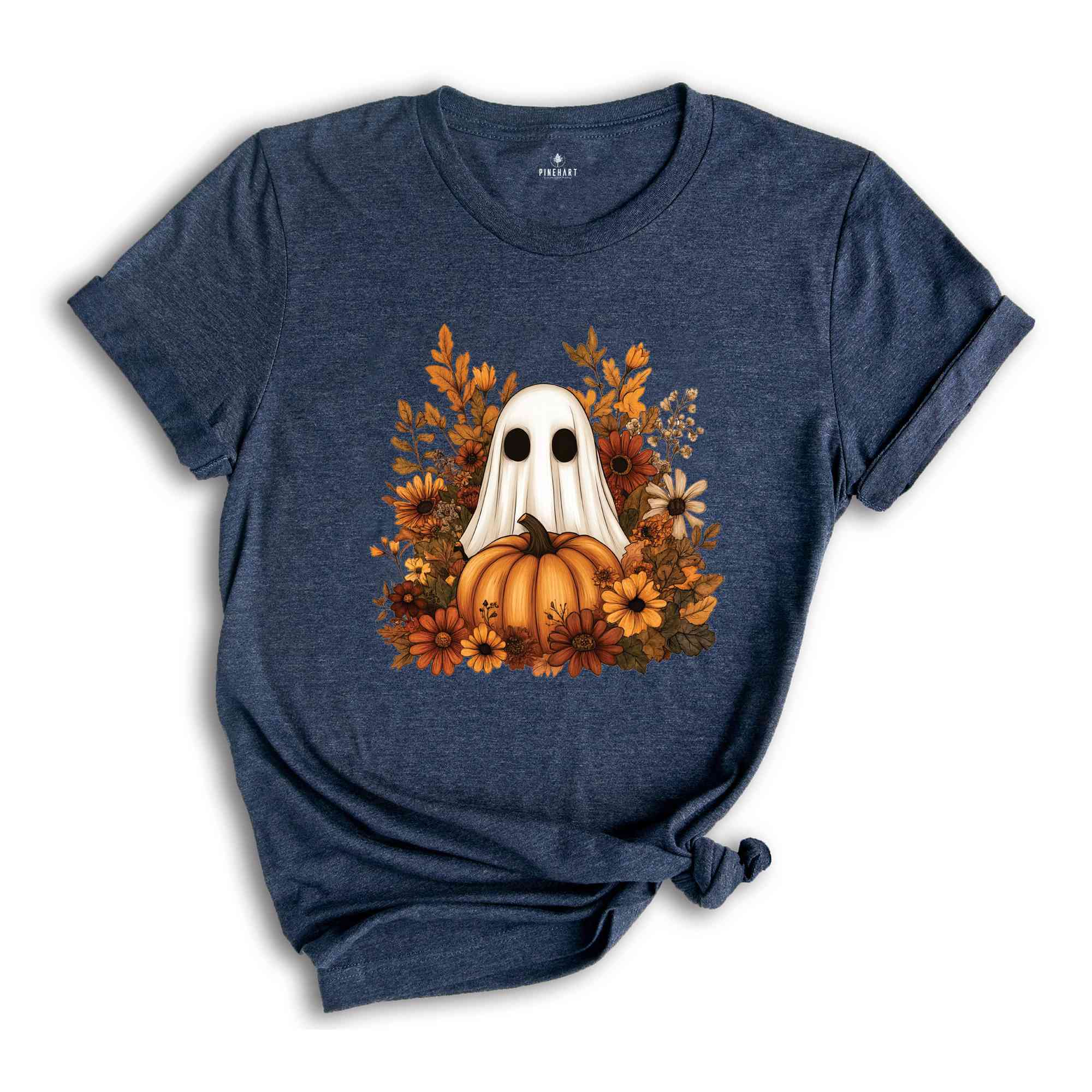 Ghost With Flowers And Pumpkin Shirt, Halloween Shirt, Floral Spooky Shirt, Ghost Shirt, Fall Flowers Shirt, Spooky Ghost Shirt, Spooky Tee