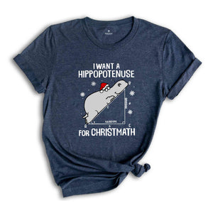 I Want A Hippopotenuse For Christmas T-Shirt, Funny Geometry Tee, Christmas Math Shirt, Christmas Math Teacher Gift