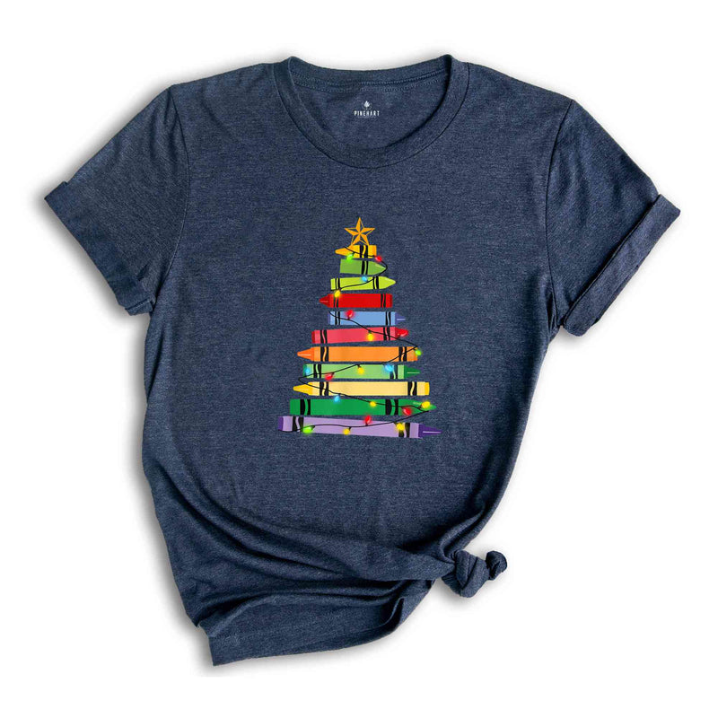 Teacher Crayon Christmas Tree Christmas Shirt, Gift For Teachers, Christmas Crayon Shirt, Teacher Shirt, Christmas Kindergarten Shirt