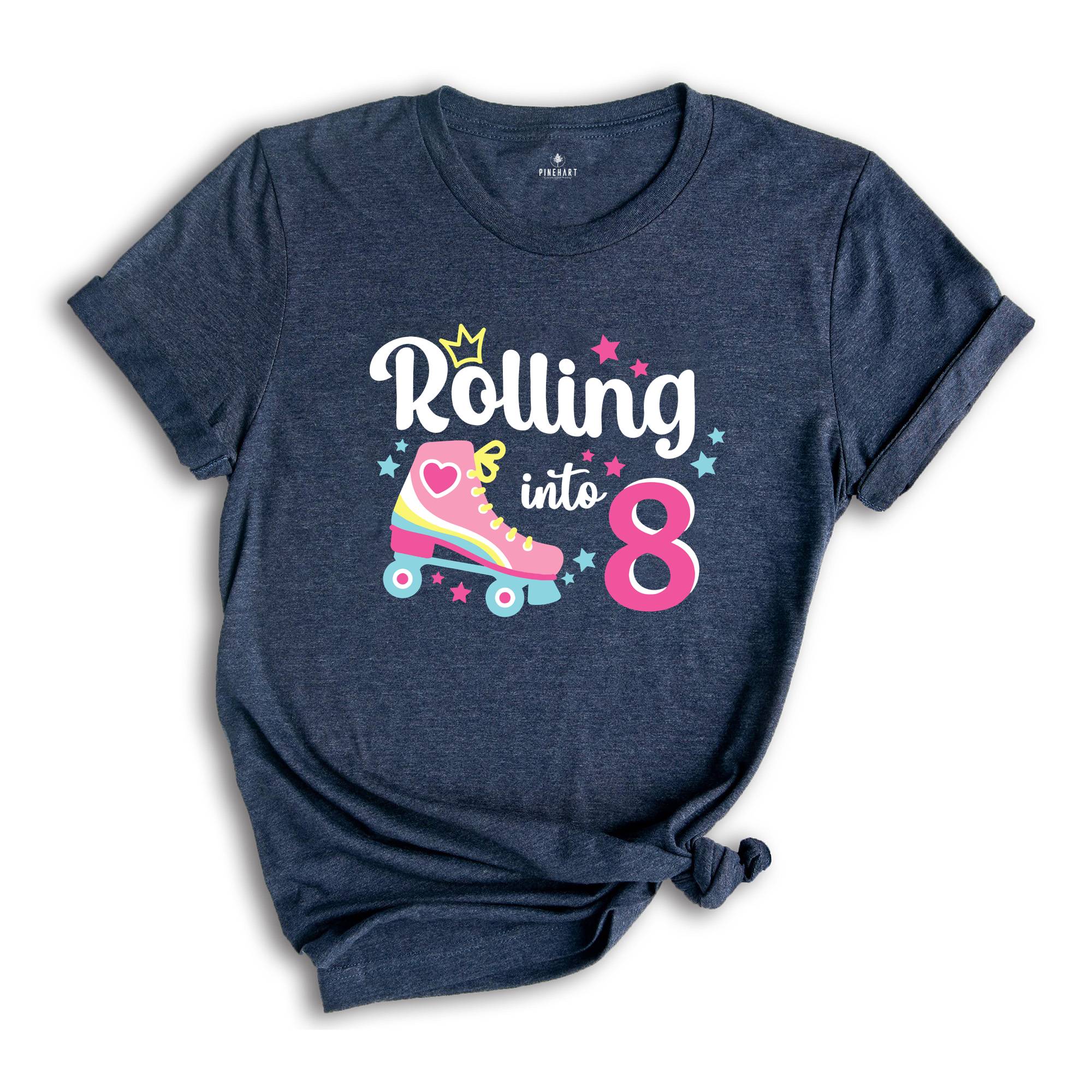 Rolling Into 8 Girl Birthday Shirt, 8th Birthday Girl Tee, Eight Birthday Gift, Girl Kids Birthday Party Tee