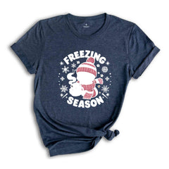 Groovy Freezin' Season T-Shirt, Funny Skeleton Shirt, Winter Season Crewneck, Coffee Lover Shirt, Xmas Holiday Sweater, Funny Christmas