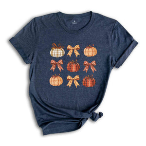 Retro Fall Pumpkin Bow Shirt, Fall Coquette Bow shirt, Autumn Pumpkin Tee, Fall T-Shirt , Autumn Bow Shirts