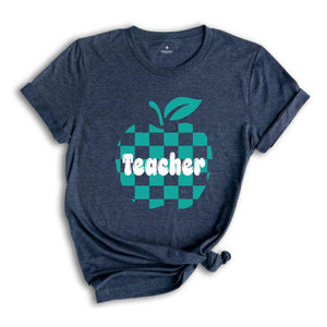 Checkered Teacher apple shirt, Teacher Appreciation Gift, Retro Teacher Shirt, Back to School tee, Trendy Teacher Tee