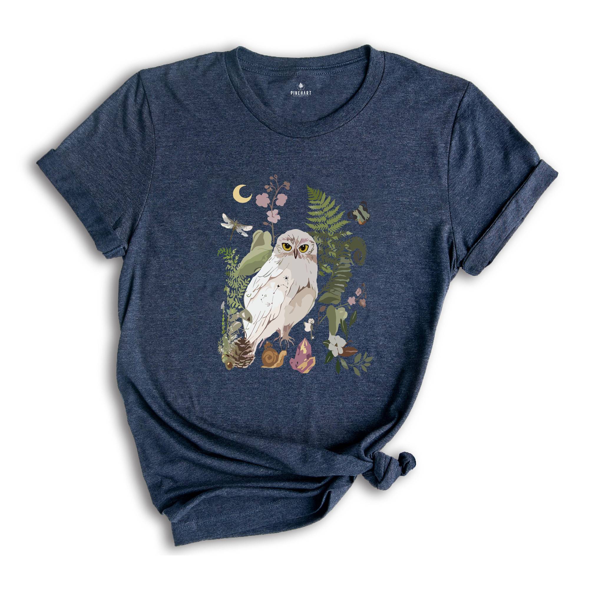 Mystical White Owl Shirt, Magical Witchy Snow Owl Shirt, Forestcore Shirt, Dark Cottage Core Shirt, Quartz Crystal Lover Shirt, Owl Shirt