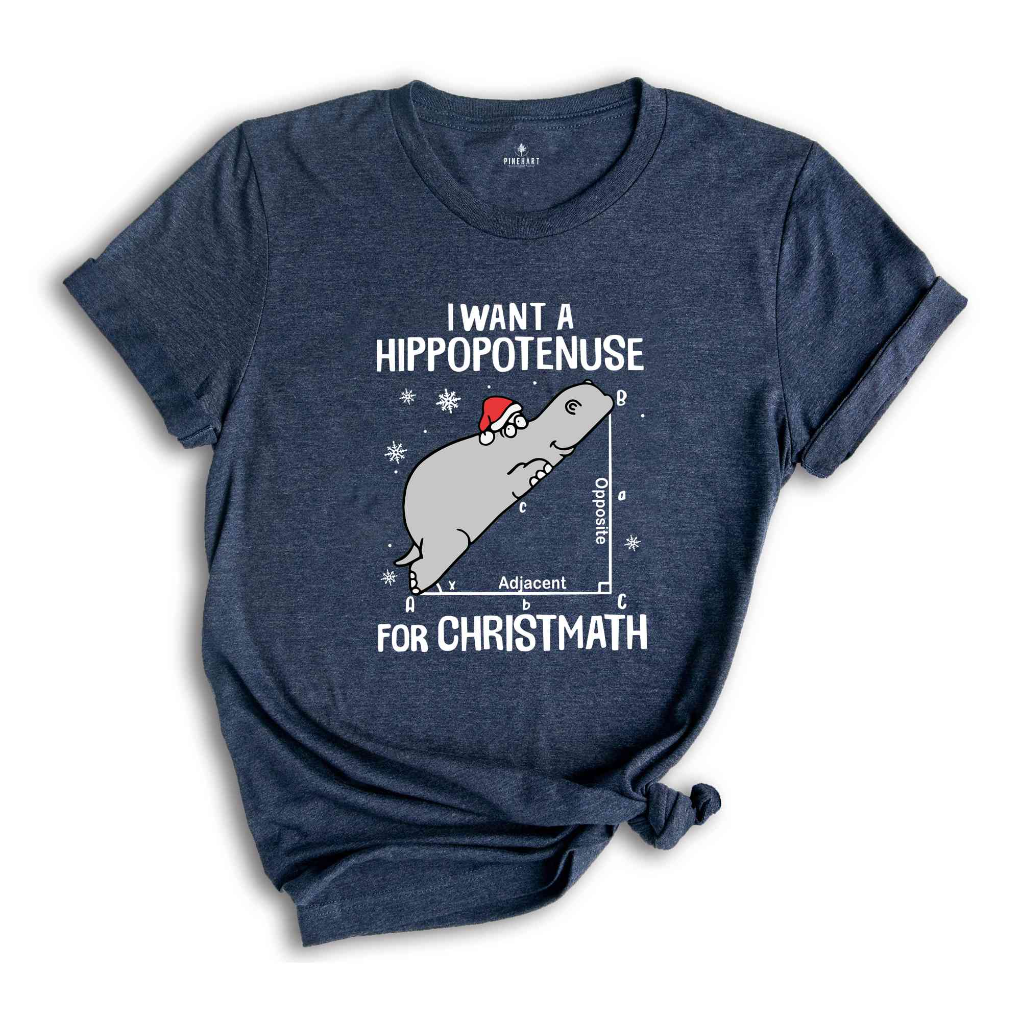 I Want a Hippopotenuse for Christmath Shirt, Hippo Santa Hat T-Shirt, Math Teacher Christmas Gift, Hippo Christmas Shirt