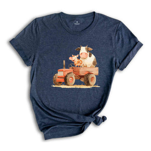 Farm Animals T-Shirt, Funny Farmer Shirt, Funny Animals In Tractor Tee, Cow Shirt, Chicken Shirt, Farmer Birthday Gifts