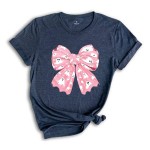 Coquette Pink Bow Ghost Shirt, Pink Coquette Halloween Shirt, Pink Spooky Vibes Shirt, Halloween Shirt, Cute Ghost Shirt, Coquette Shirt