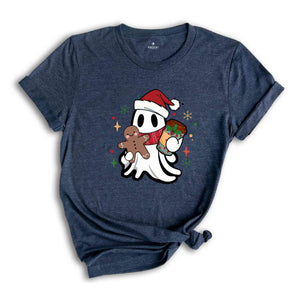 Cute Christmas Ghost With Coffee Shirt, Coffe Lover Christmas Shirt, Ghost Shirt, Cute Christmas Shirt, Christmas Gift, Coffee Shirt