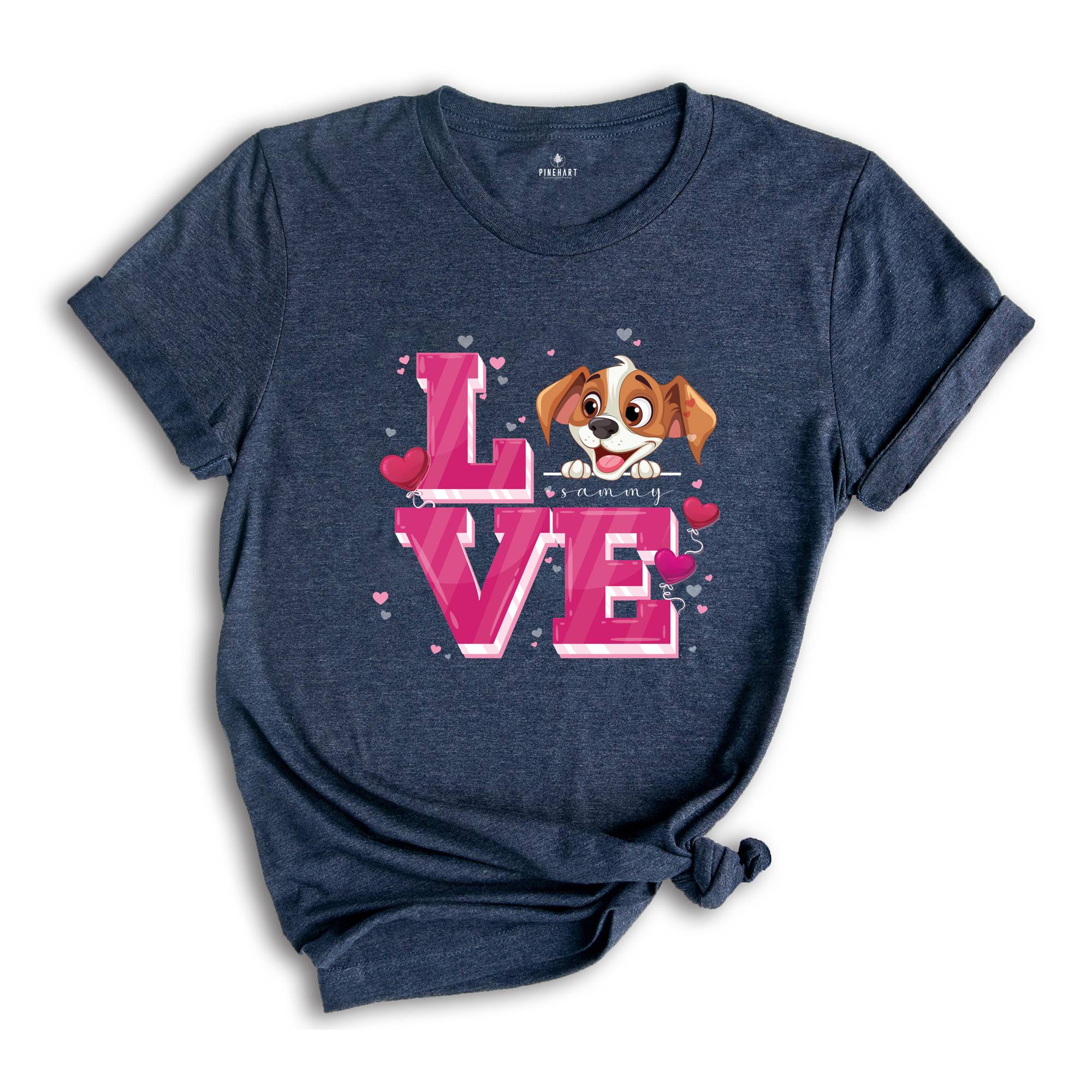 Cute Dog Valentine Shirt, Personalized Dog Valentines Day T Shirt, Custom Dog Shirt, Dog Lover Valentine Tees, Valentines Day Gift Shirt