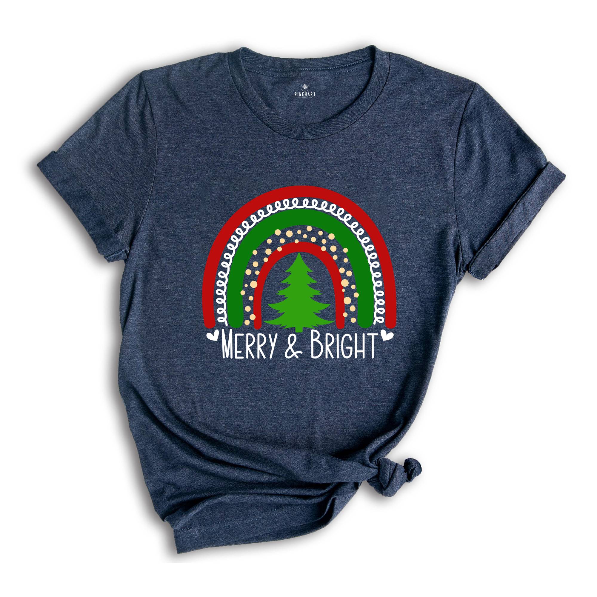 Merry Bright Rainbow Shirt, Rainbow Christmas Shirt, Holiday Xmas Shirt, Christmas Shirt For Women, Women Christmas Shirt, Merry Bright