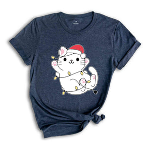 Christmas Cat Shirt, Gift For Cat Lover, Funny Kitty Tee, Cat With Santa Hat, Christmas Gift, Christmas T-Shirt