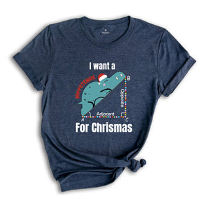 I Want A Hippopotenuse For Christmas T-Shirt, Funny Geometry Tee, Christmas Math Teacher Gift, Geometree Shirt, Cute Christmas Animal Shirt