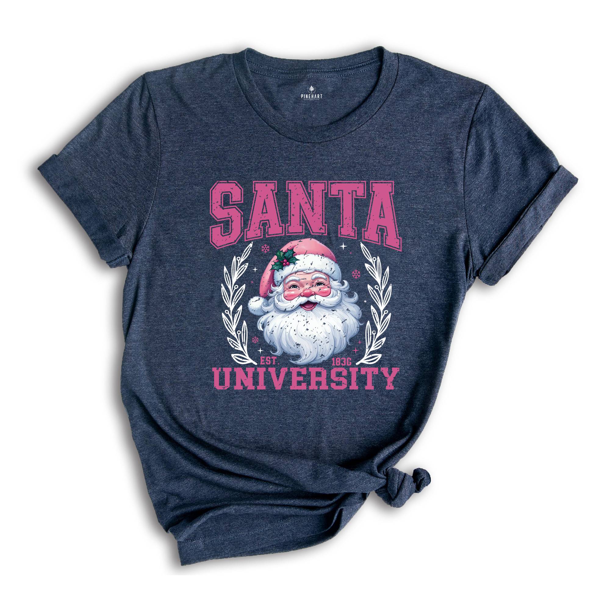 Santa University Shirt, Pink Christmas Shirt, Santa Face Shirt, Cute Christmas Shirt, Women's Christmas Shirt, Christmas Gift, Xmas Tee