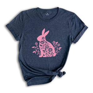 Easter Shirt, Pink Floral Bunny T-Shirt, Floral Bunny Shirt, Happy Easter T-Shirt, Easter Day T-Shirt, Easter Gifts