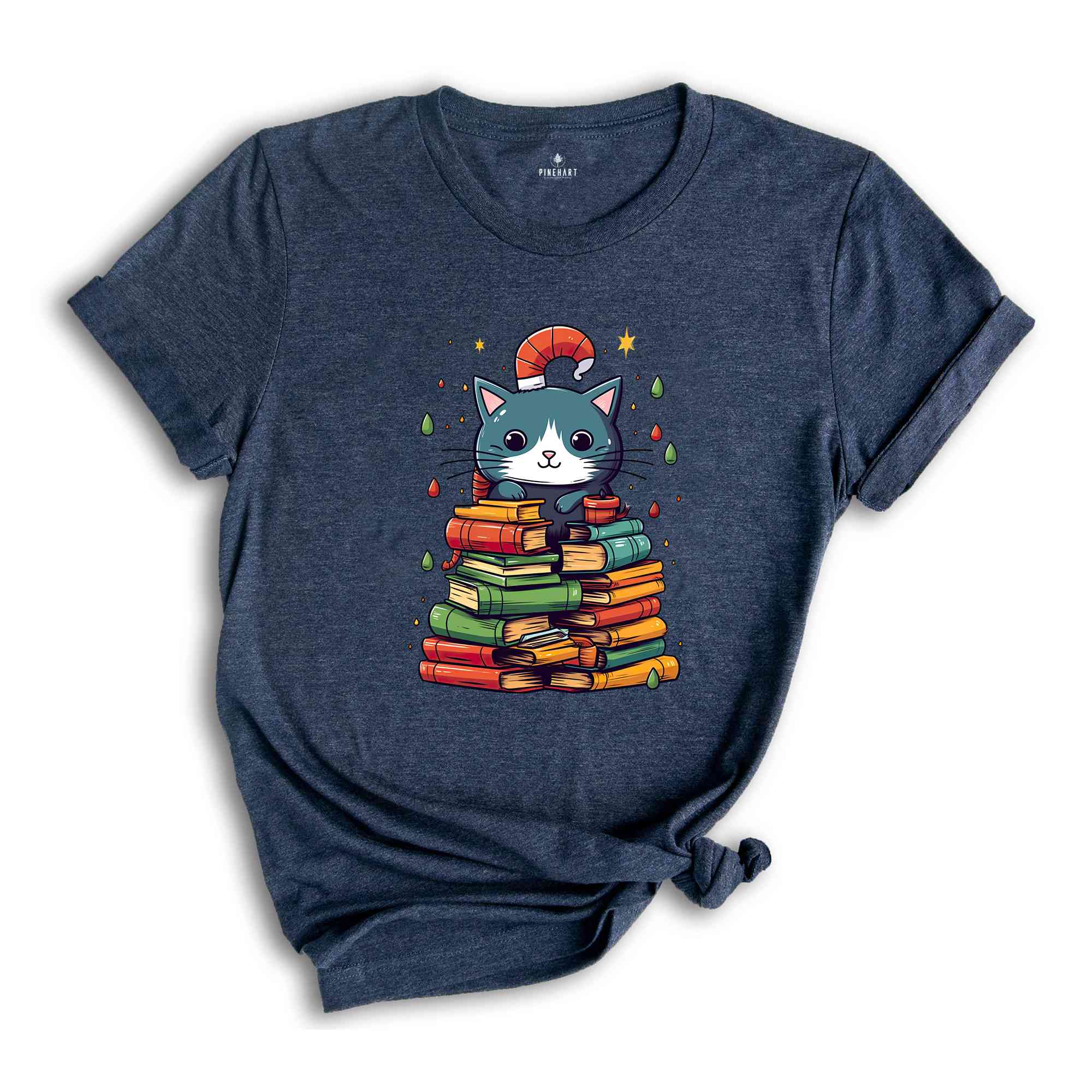 Cute Christmas Cat Shirt, Christmas Tree Shirt, Book Lover Christmas, Library Shirt, Christmas Gift, Christmas Party Shirt, Holiday Shirt