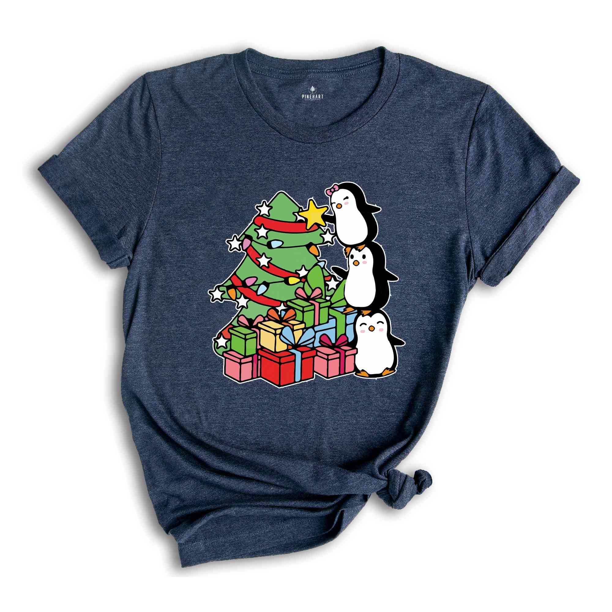 Christmas Tree Penguin Shirt, Cute Christmas Tee, Christmas Gift, Penguin In Santa Hat, Cute Penguin T-Shirt, Christmas Tree Tee