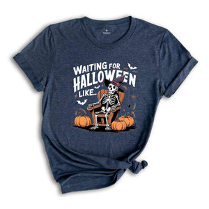 Waiting for Halloween Skeleton T-shirt, Funny Halloween Spooky Pumpkin Tee, Women Comfort Color Halloween Party Shirt, Fall Spooky season