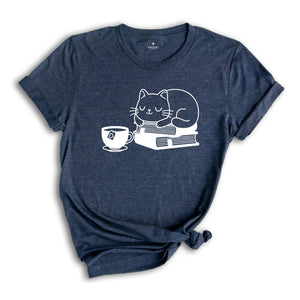 Books and Cat and Coffee Shirt, Cat Shirt, Cute Reading Shirt, Books Shirt, Cute Cat Shirt, Reading Shirt, Cat and Book Lover Gift Shirt