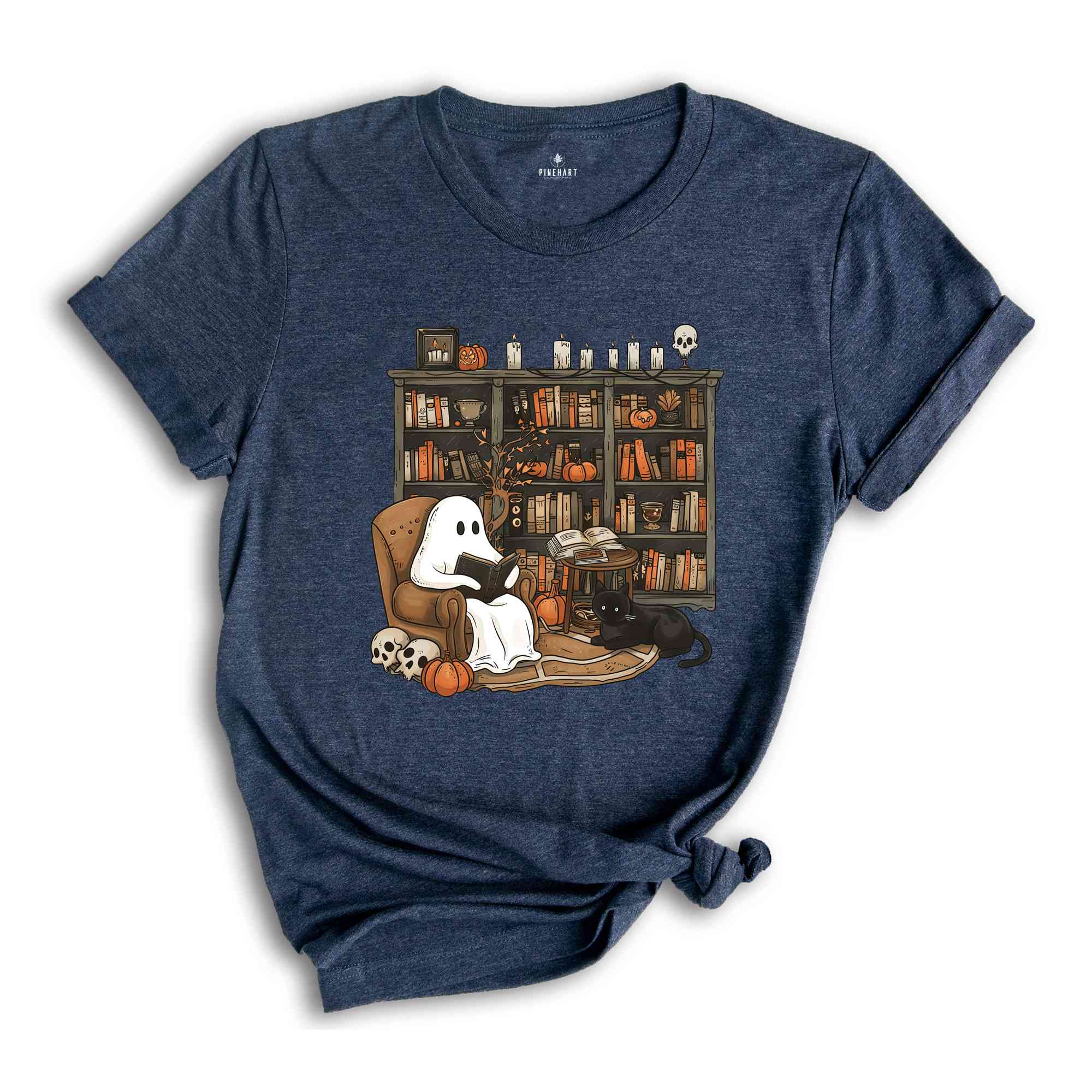 Halloween Library Shirt, Ghost Reading Book Shirt, Halloween Bookshelf Tee, Ghostly Bookish Shirt, Cute Ghost Book Gifts, Book Lover Hallowe