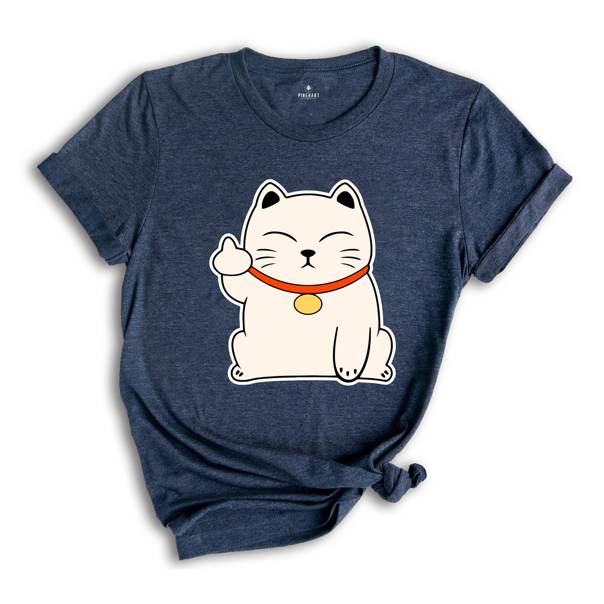 Maneki Neko Cat Middle Finger For You T-shirt, Japanese Cat Shirt, Cute Kawaii Lucky Cat Gift, Wish Me Luck, Funny Cat Gift, Lucky Cat Shirt