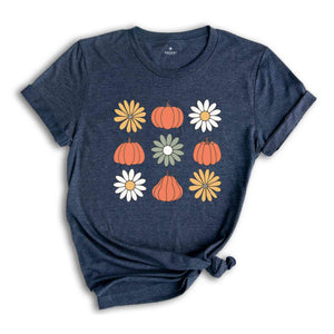 Pumpkins Flowers Halloween Shirt, Vintage Floral Pumpkins Shirt, Retro Pumpkin Shirt, Fall Shirt, Halloween Shirt, Retro Halloween Shirt