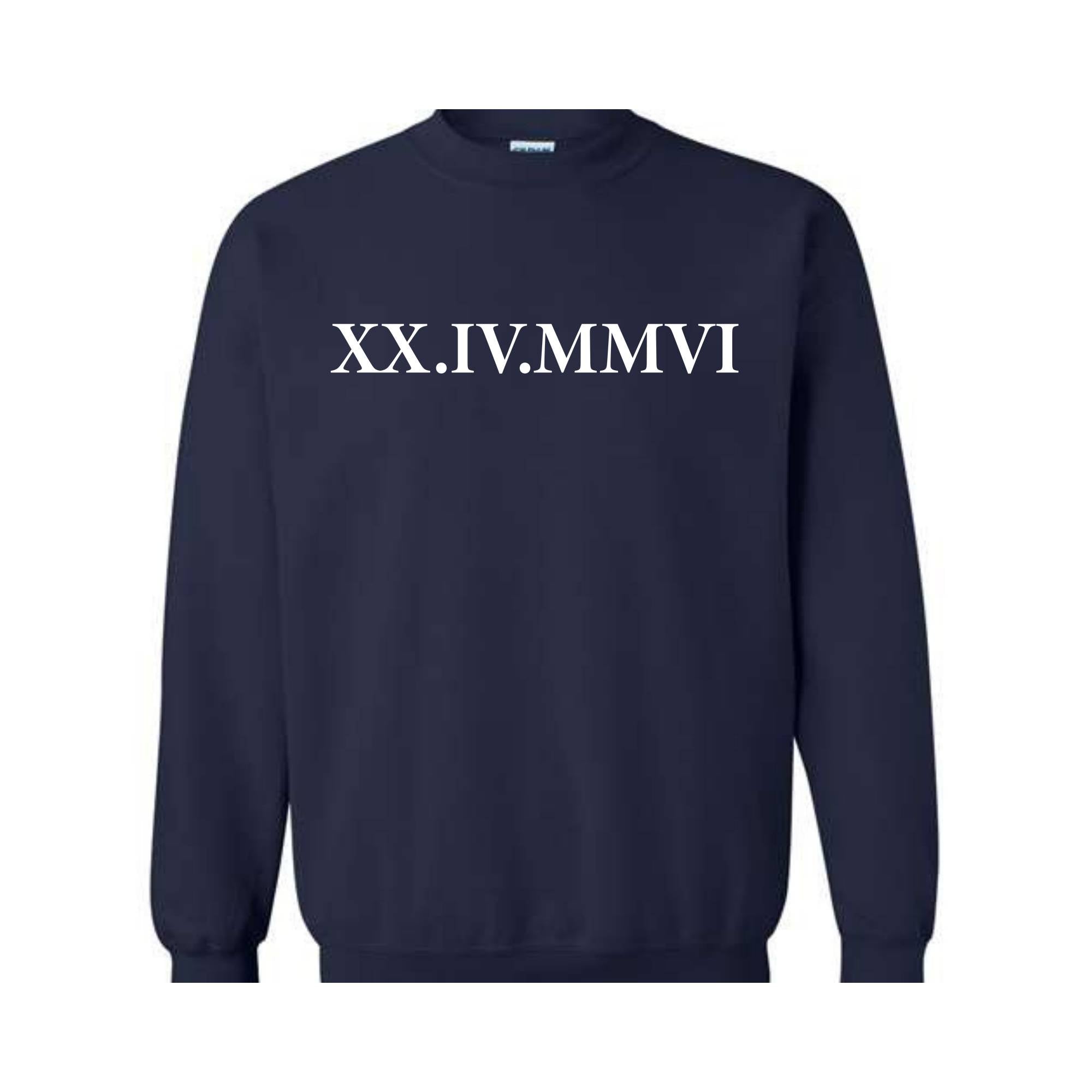 Roman Numeral Custom Sweatshirt, Custom Anniversary Date Couple Sweatshirt, Custom Initials With Heart Sleeve Sweatshirt