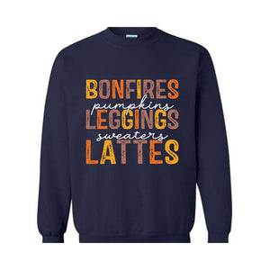 Bonfires Pumpkins Leggings Sweaters Lattes Sweatshirt, Thanksgiving Sweatshirt, Fall Autumn Sweater, Thanksgiving Gifts