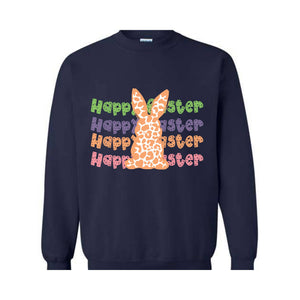 Happy Easter Leopard Print Bunny Sweatshirt, Easter Bunny Hoodie, Cute Bunny Cheetah Print Sweater, Easter Hoodie