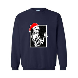 Skeleton With A Gift Christmas Sweatshirt, Merry Christmas Sweatshirt, Holiday Season, Spooky Santa Surprises Sweatshirt