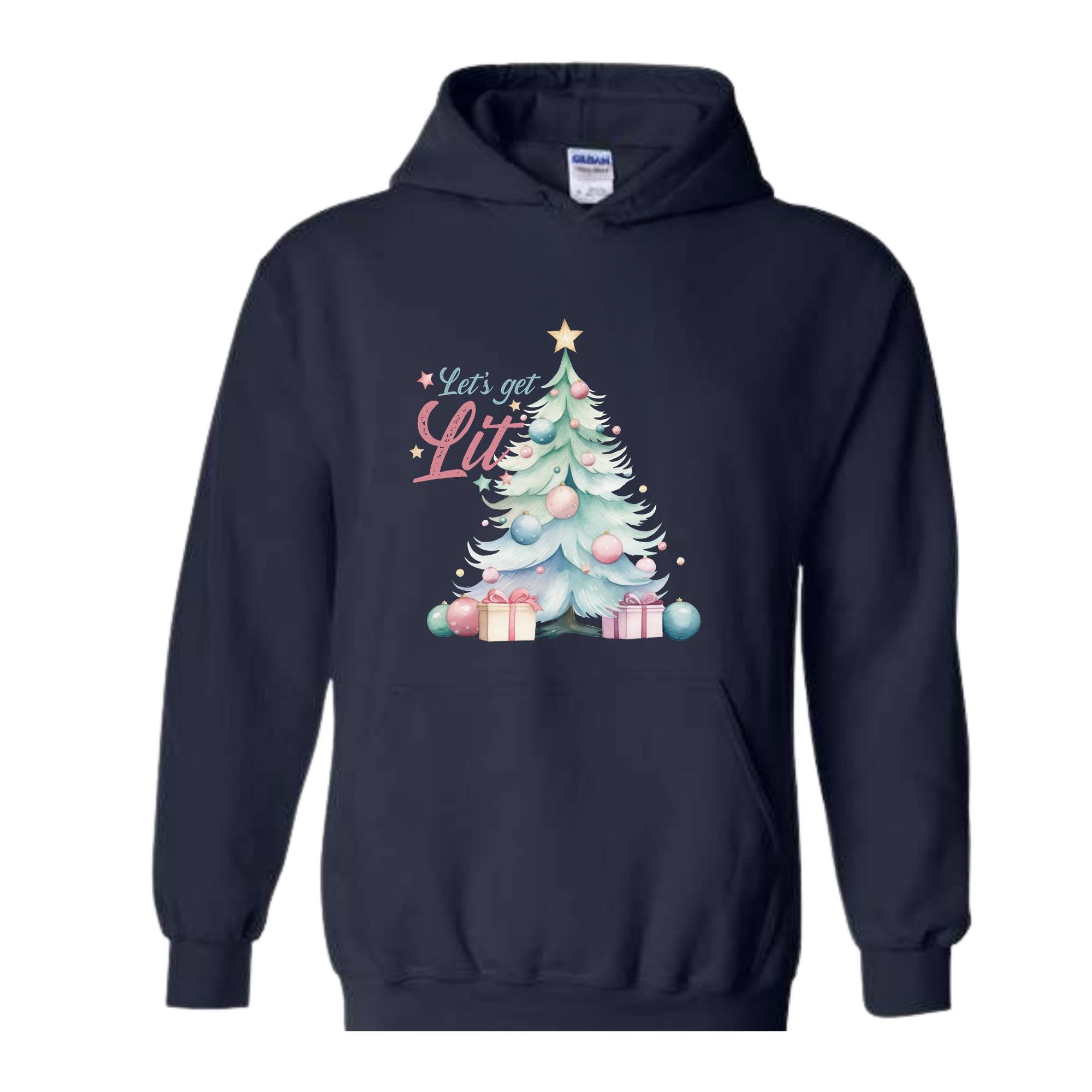 Let's Get Lit Hoodie, Cute Christmas Hoodie, Christmas Tree Hoodie, Christmas Gift, Holiday Hoodie, Xmas Gift, Women Christmas