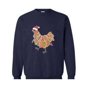 Chicken Christmas Lights Sweatshirt, Animal Christmas Sweatshirt, Farm Christmas Sweatshirt, Funny Chicken Lover, Women Chicken Hoodie