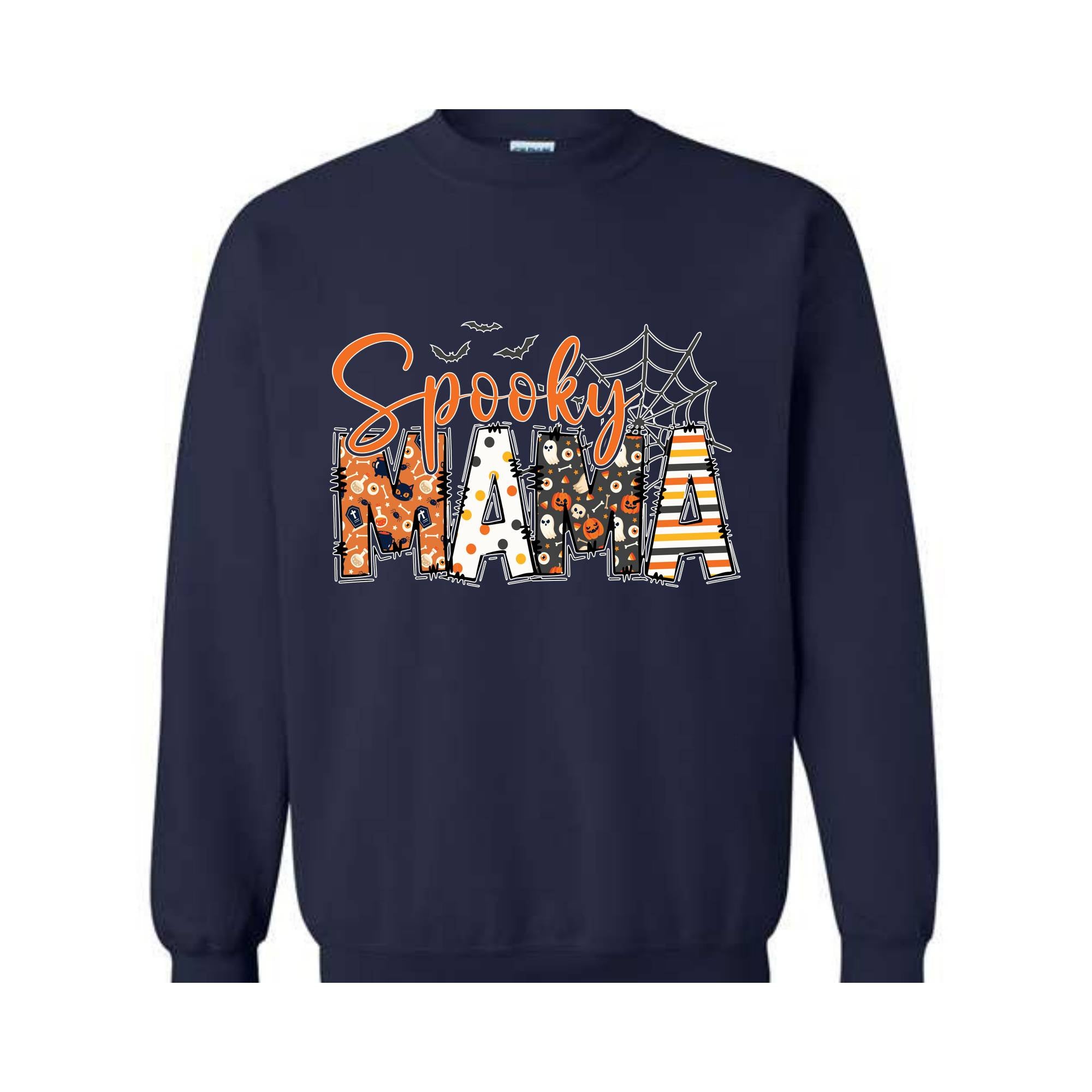 Custom Halloween Spooky Mama Sweatshirt with Kids Name on Sleeve Sweatshirt, Mama Halloween Gift, Mama Halloween