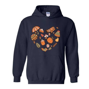 Fall Autumn Doodle Heart Sweatshirt, Pumpkin Heart Sweatshirt, Fall Lover Gift, Cute Pumpkin Sweater, Thanksgiving Sweatshirt