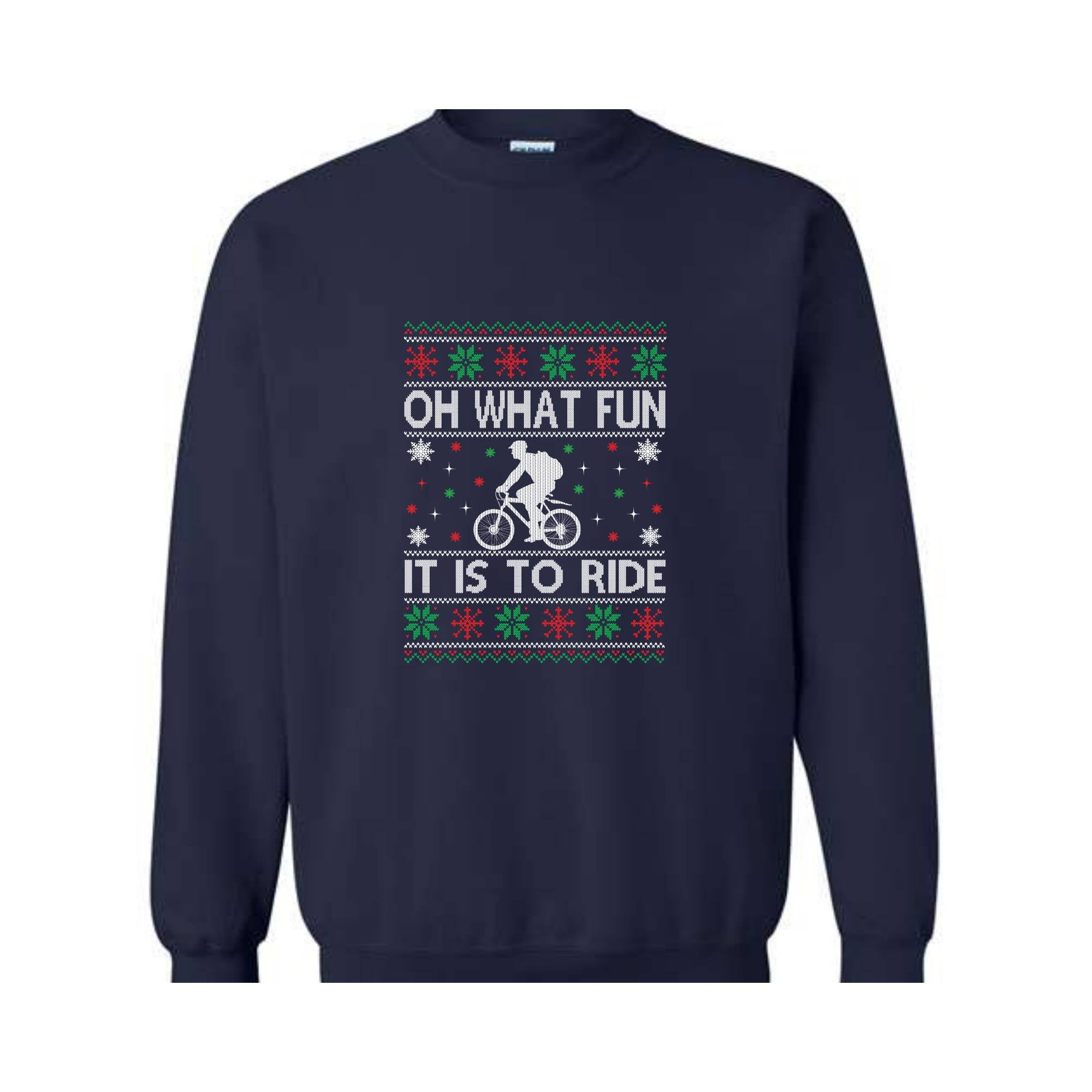 Oh What Fun It Is To Ride Bicycle Sweatshirt, Cycling Ugly Christmas Sweater, Funny Biking Jumper, Bike Christmas Hoodie, Gift for Cyclist